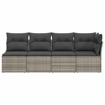 Garden Sofa with Cushions 4-Seater Grey Poly Rattan