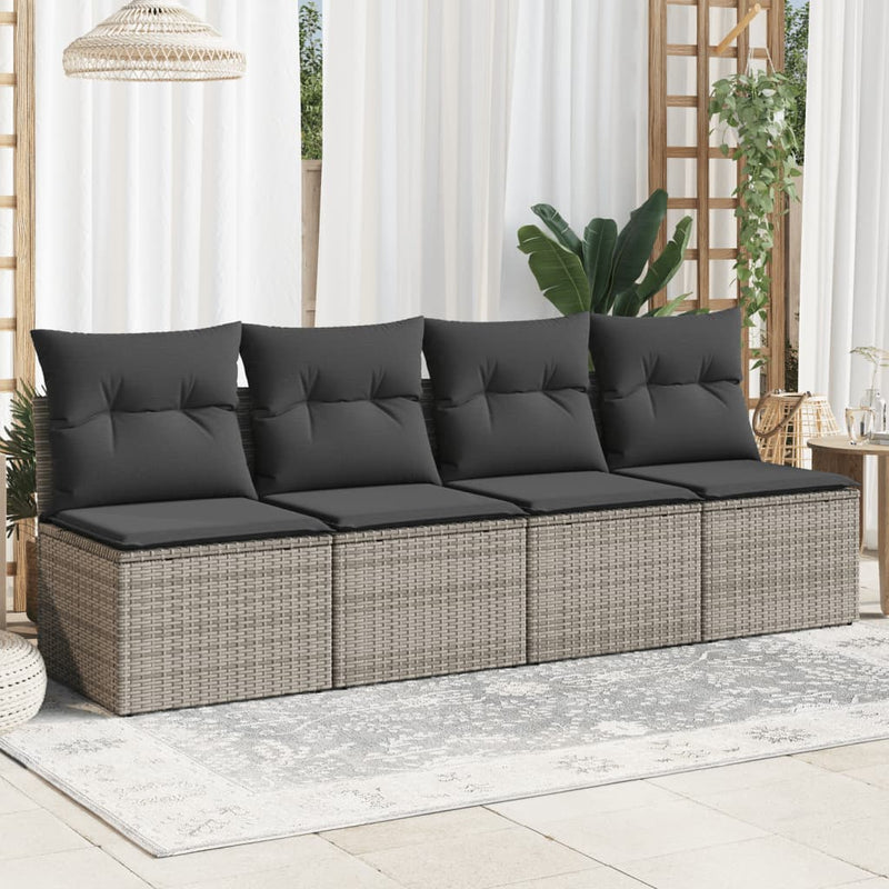 Garden Sofa with Cushions 4-Seater Grey Poly Rattan