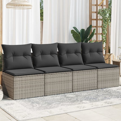 Garden Sofa with Cushions 4-Seater Grey Poly Rattan