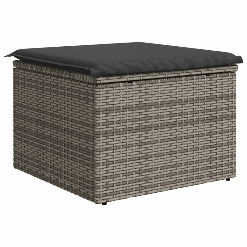 Garden Stool with Cushion Grey 55x55x37 cm Poly Rattan