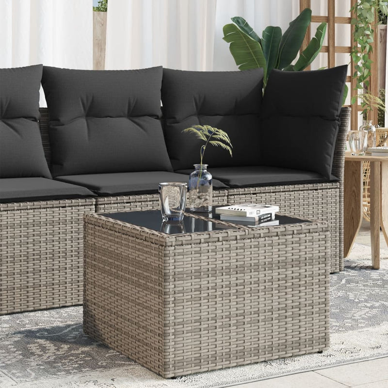 Garden Table with Glass Top Grey 55x55x37 cm Poly Rattan