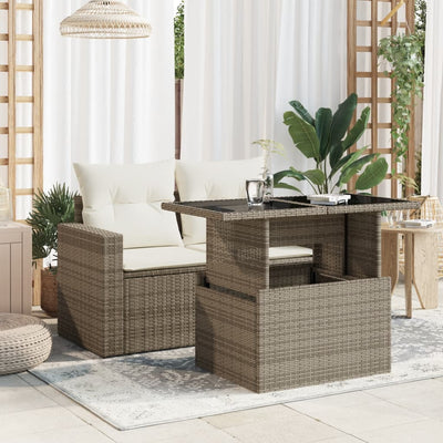 Garden Table with Glass Top Grey 100x55x73 cm Poly Rattan