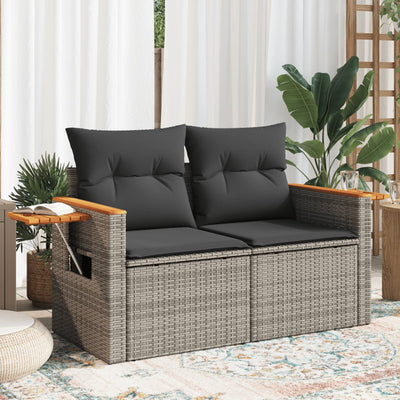 Garden Sofa with Cushions 2-Seater Grey Poly Rattan