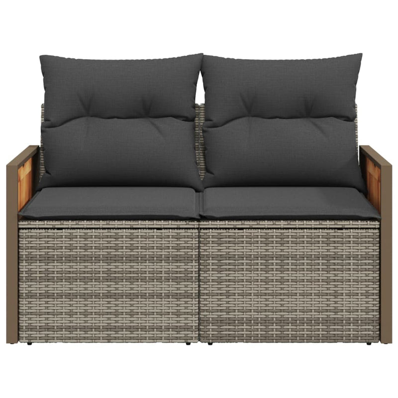 Garden Sofa with Cushions 2-Seater Grey Poly Rattan