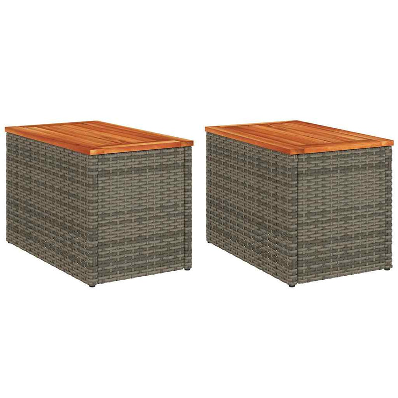 Garden Side Tables 2 pcs Grey 55x34x37cm Poly Rattan Solid Wood