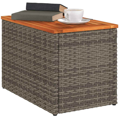 Garden Side Tables 2 pcs Grey 55x34x37cm Poly Rattan Solid Wood