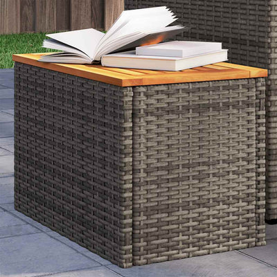 Garden Side Tables 2 pcs Grey 55x34x37cm Poly Rattan Solid Wood