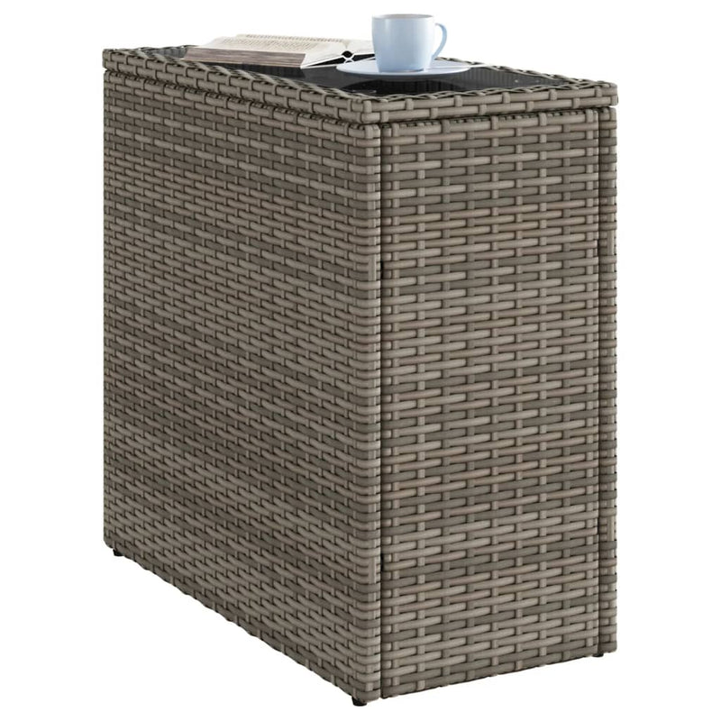 Garden Side Table with Glass Top Grey 58x27.5x55 cm Poly Rattan