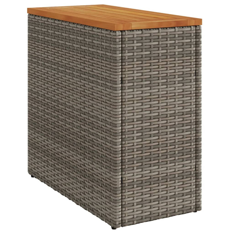 Garden Side Table with Wooden Top Grey 58x27.5x55 cm Poly Rattan