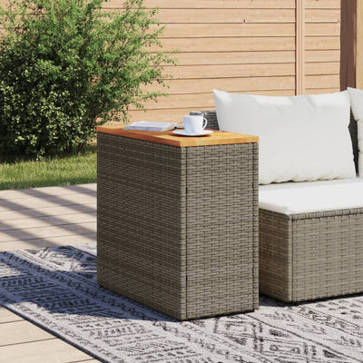 Garden Side Table with Wooden Top Grey 58x27.5x55 cm Poly Rattan