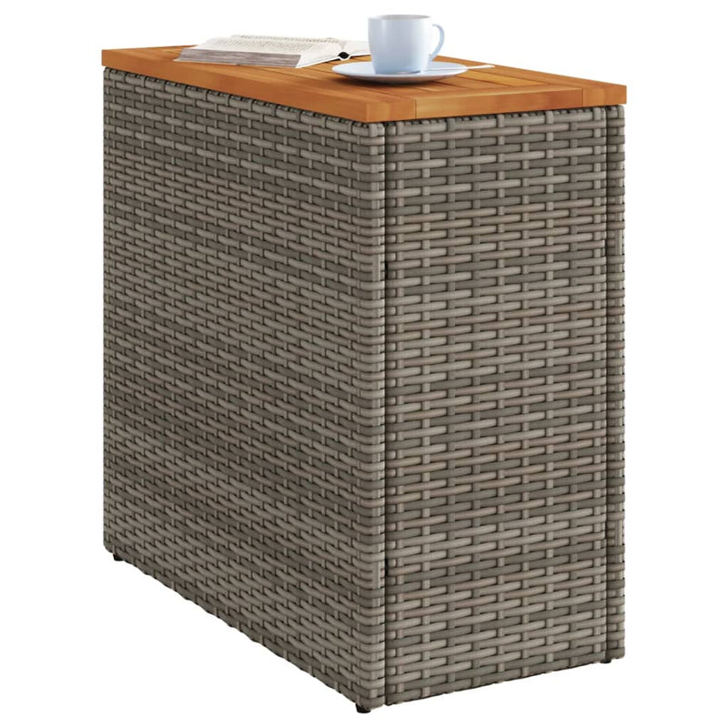 Garden Side Table with Wooden Top Grey 58x27.5x55 cm Poly Rattan