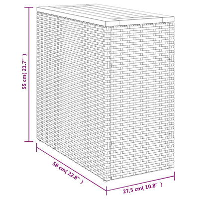 Garden Side Table with Wooden Top Grey 58x27.5x55 cm Poly Rattan