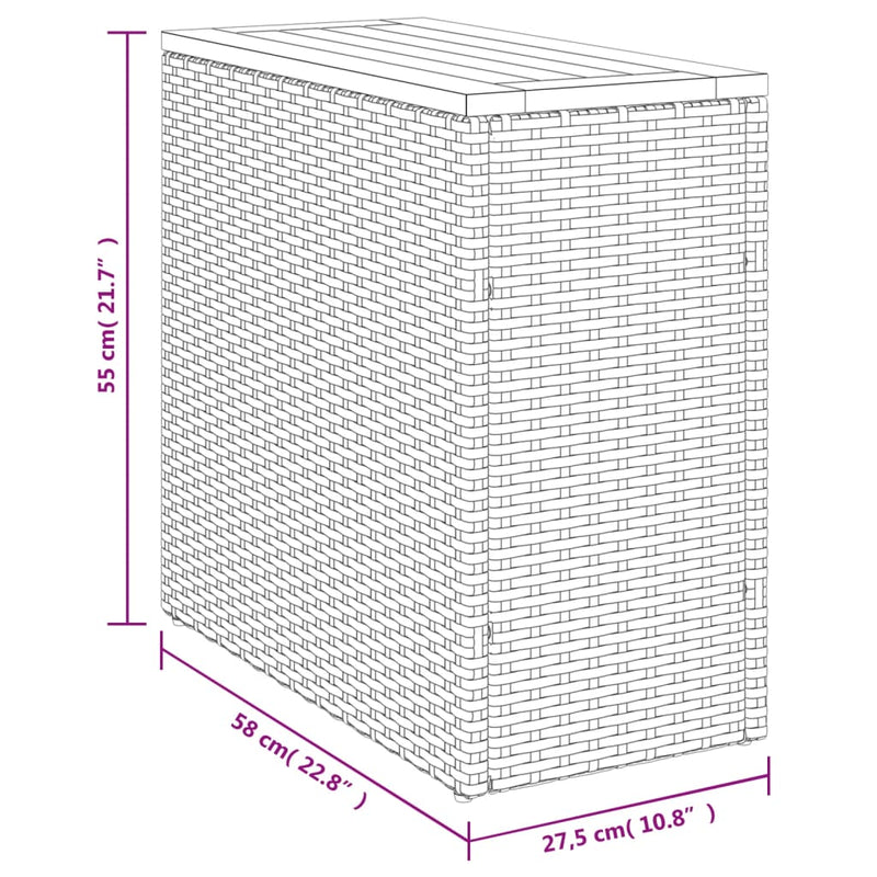 Garden Side Table with Wooden Top Grey 58x27.5x55 cm Poly Rattan