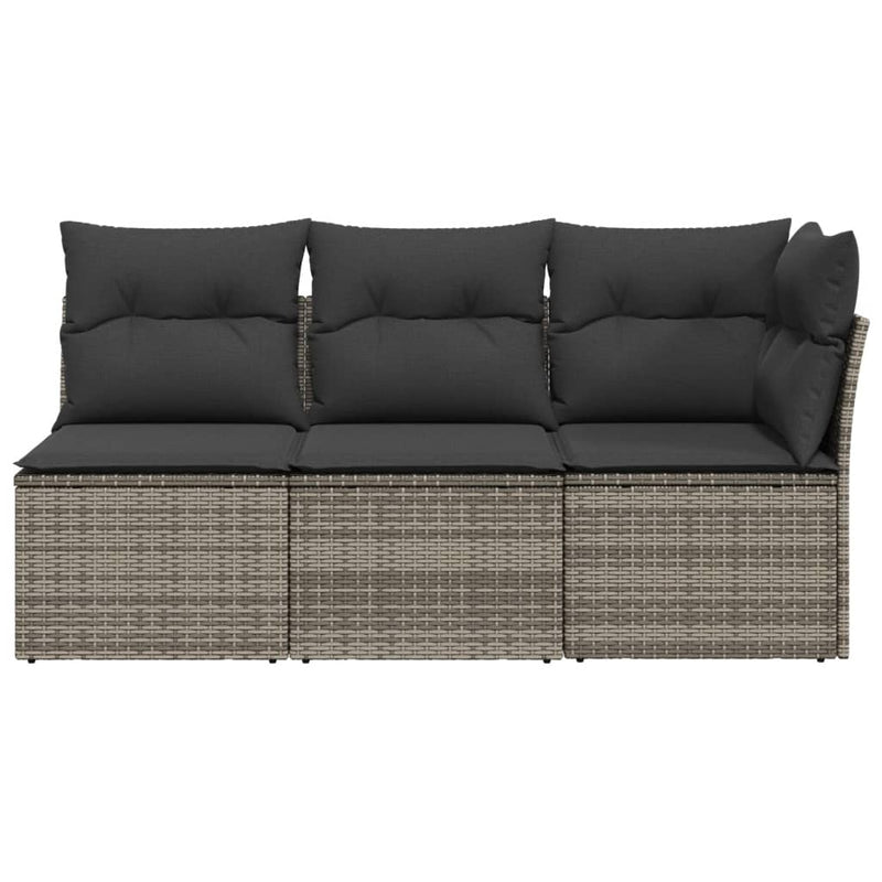 Garden Sofa with Cushions 3-Seater Grey Poly Rattan