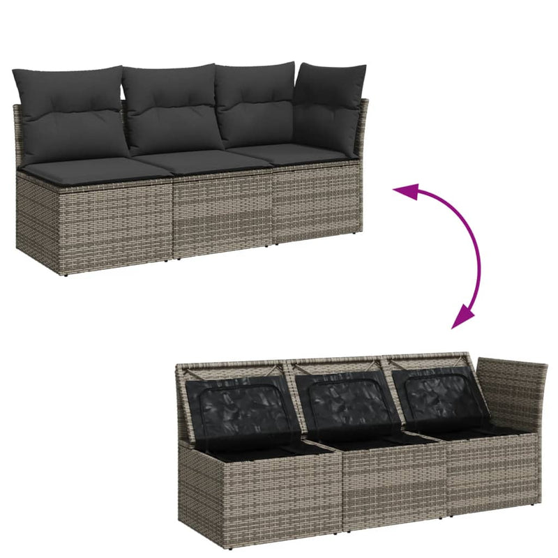 Garden Sofa with Cushions 3-Seater Grey Poly Rattan