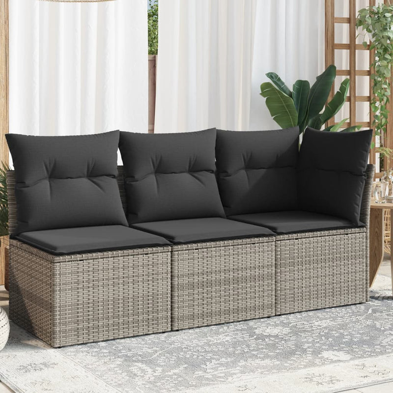 Garden Sofa with Cushions 3-Seater Grey Poly Rattan