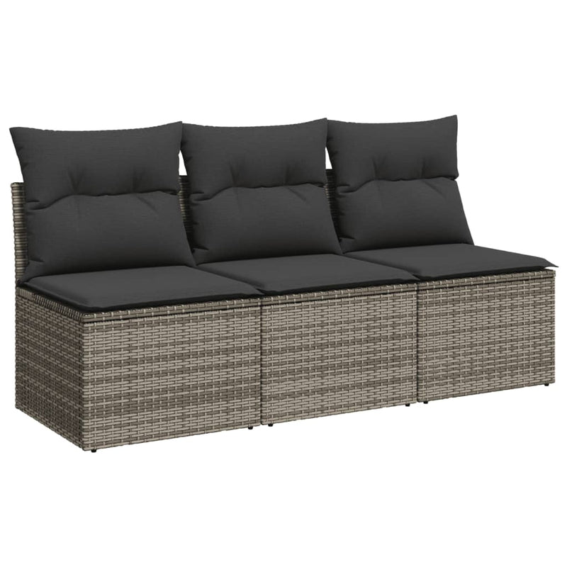 Garden Sofa with Cushions 3-Seater Grey Poly Rattan