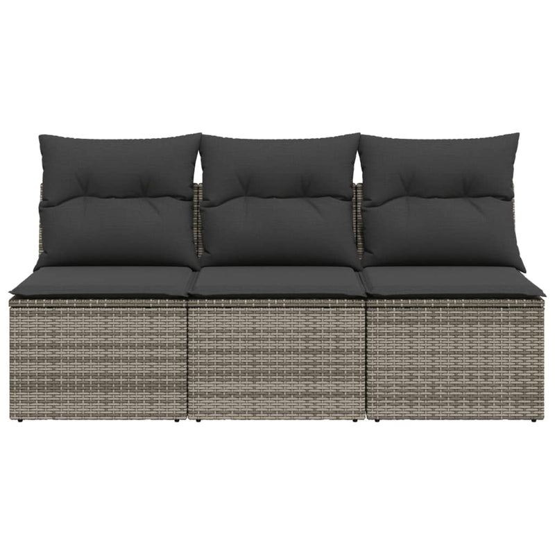 Garden Sofa with Cushions 3-Seater Grey Poly Rattan