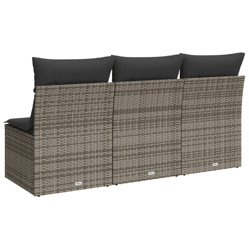 Garden Sofa with Cushions 3-Seater Grey Poly Rattan