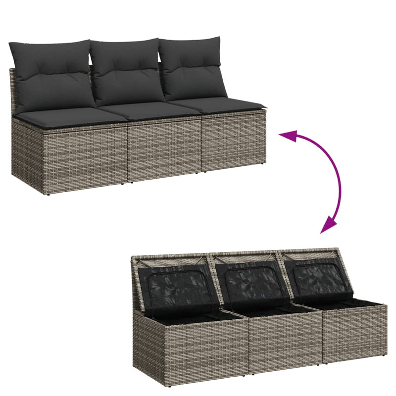 Garden Sofa with Cushions 3-Seater Grey Poly Rattan