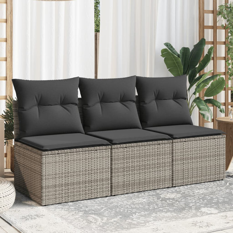 Garden Sofa with Cushions 3-Seater Grey Poly Rattan