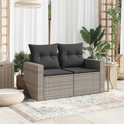 Garden Sofa with Cushions 2-Seater Grey Poly Rattan