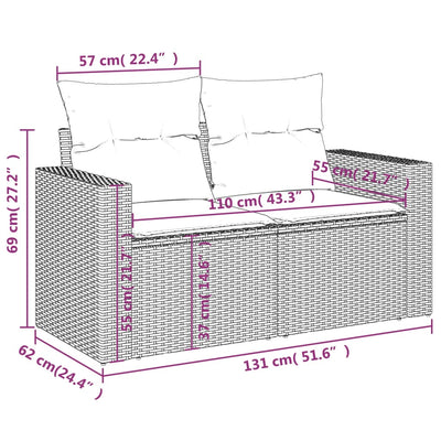 Garden Sofa with Cushions 2-Seater Grey Poly Rattan