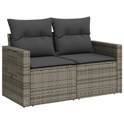 Garden Sofa with Cushions 2-Seater Grey Poly Rattan