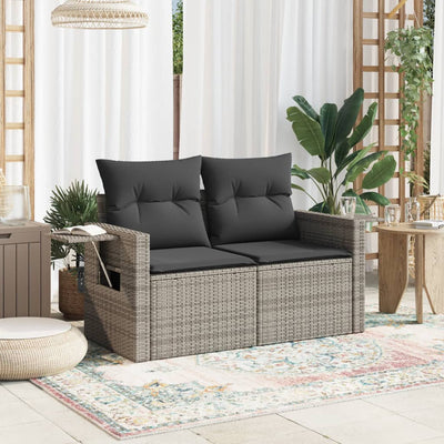 Garden Sofa with Cushions 2-Seater Grey Poly Rattan