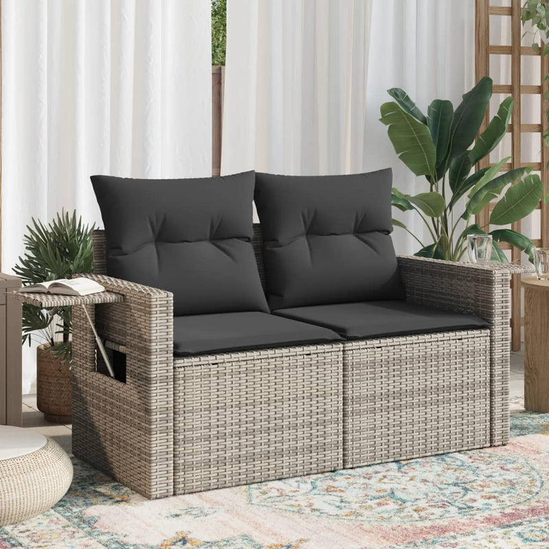 Garden Sofa with Cushions 2-Seater Grey Poly Rattan