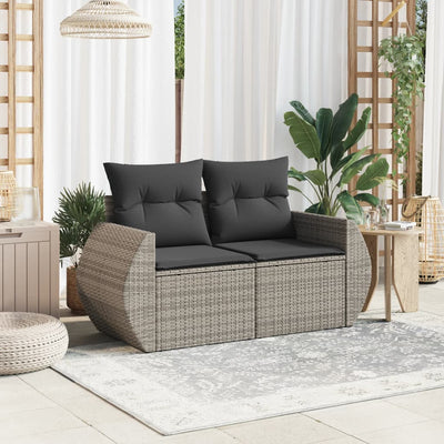 Garden Sofa with Cushions 2-Seater Grey Poly Rattan