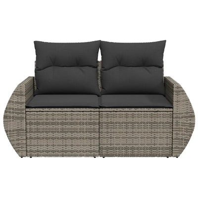 Garden Sofa with Cushions 2-Seater Grey Poly Rattan