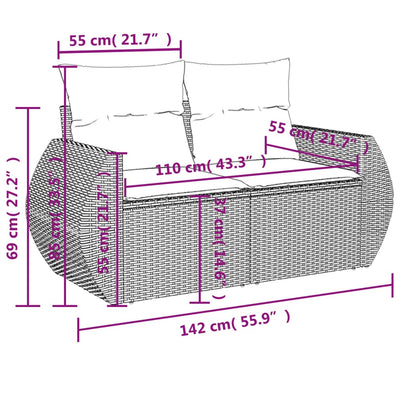 Garden Sofa with Cushions 2-Seater Grey Poly Rattan