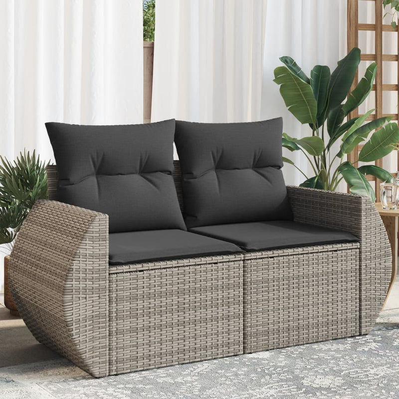 Garden Sofa with Cushions 2-Seater Grey Poly Rattan