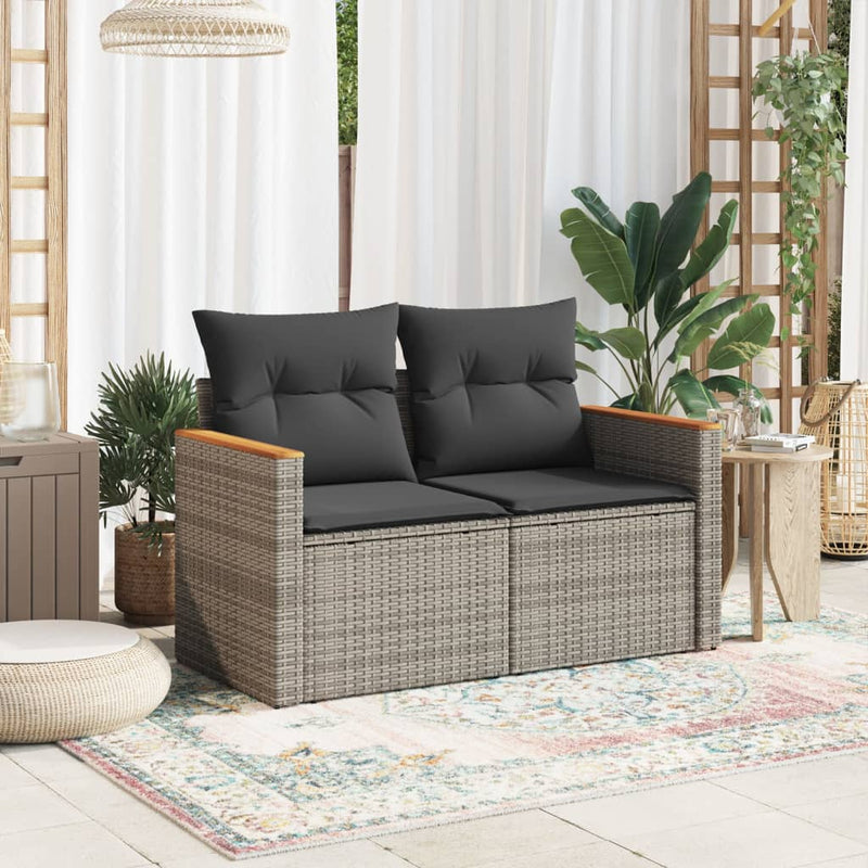 Garden Sofa with Cushions 2-Seater Grey Poly Rattan