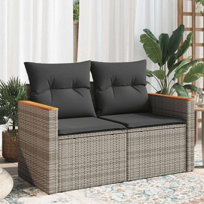 Garden Sofa with Cushions 2-Seater Grey Poly Rattan