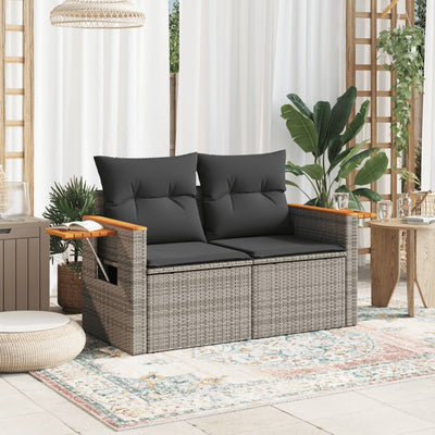 Garden Sofa with Cushions 2-Seater Grey Poly Rattan