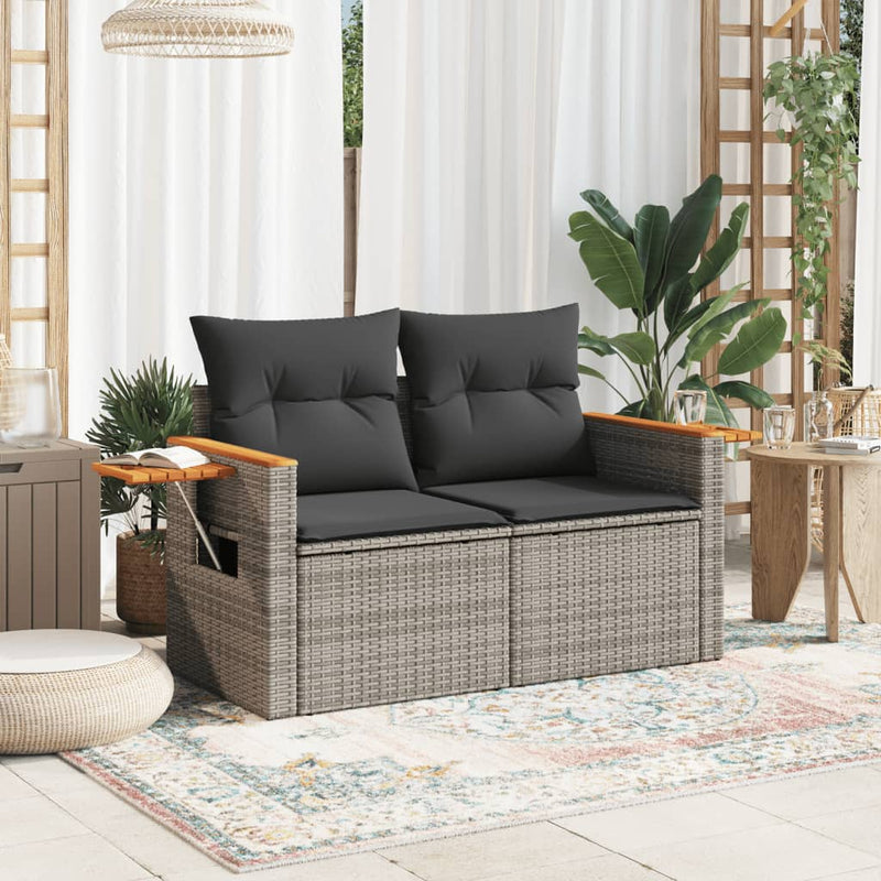 Garden Sofa with Cushions 2-Seater Grey Poly Rattan