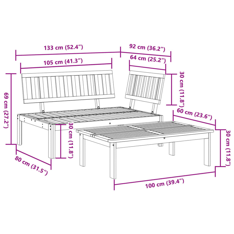 Garden Pallet Sofa Set 2 Piece Solid Wood Acacia