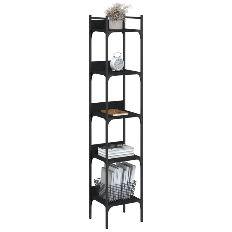 Bookshelf 5-Tier Black 35x30x174 cm Engineered Wood