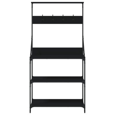 Baker's Rack with Hooks 4-Tier Black Engineered Wood