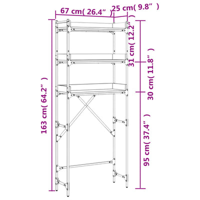 Washing Machine Shelf Black 67x25x163 cm Engineered Wood