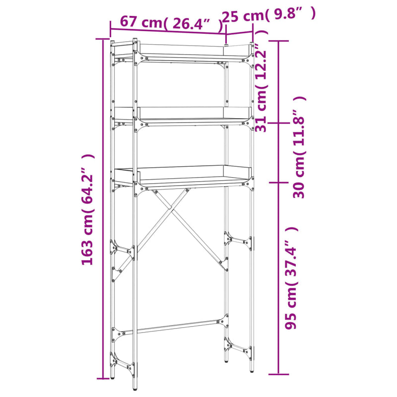 Washing Machine Shelf Black 67x25x163 cm Engineered Wood