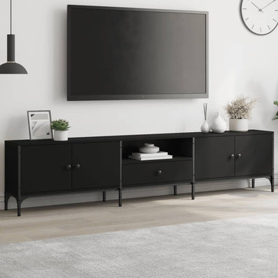 TV Cabinet with Drawer Black 200x25x44 cm Engineered Wood