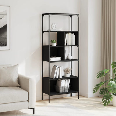 Bookcase 5-Tier Black 76x33x188.5 cm Engineered Wood