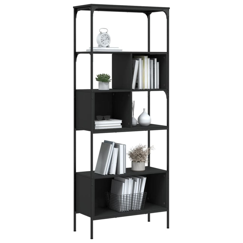 Bookcase 5-Tier Black 76x33x188.5 cm Engineered Wood