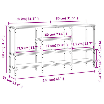 Console Table Black 160x29x80 cm Engineered Wood