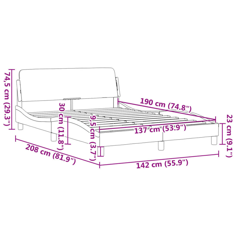 Bed Frame without Mattress Dark Grey 137x187 cm Double Fabric