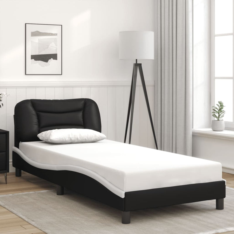 Bed Frame without Mattress Black and White 90x190 cm Faux Leather