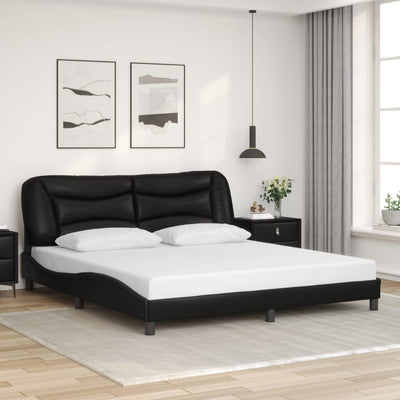 Bed Frame with Headboard Black 183x203 cm King Size Faux Leather